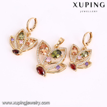 64143 Newest simple designed fashion colourful pendant best selling gold plated women jewelry sets